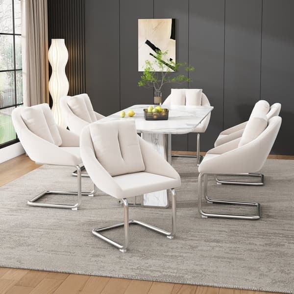 6 samettituolin sarja - Metallirakenne - Beige