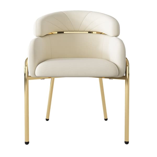 Sæt med 4 fløjl lænestole - med 4 gyldne metalben - Beige