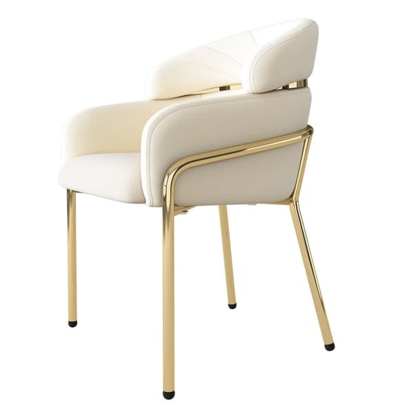 Sæt med 4 fløjl lænestole - med 4 gyldne metalben - Beige