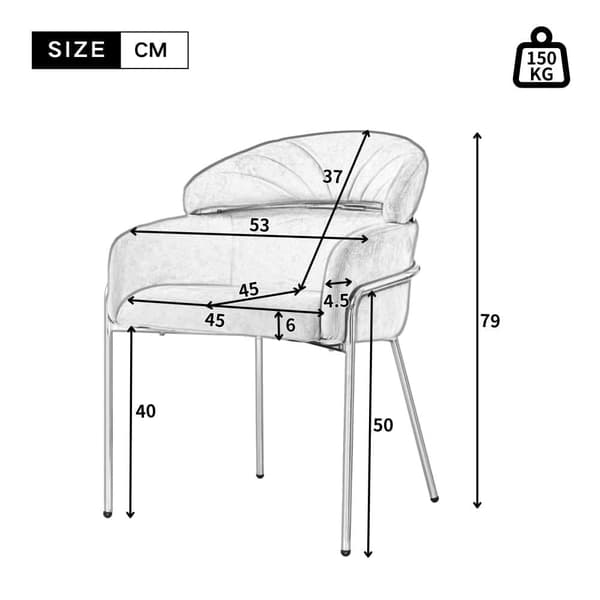 Sæt med 4 fløjl lænestole - med 4 gyldne metalben - Beige