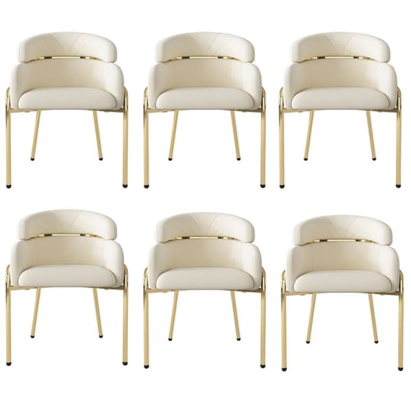 Sæt med 6 fløjl lænestole - med 4 gyldne metalben - Beige