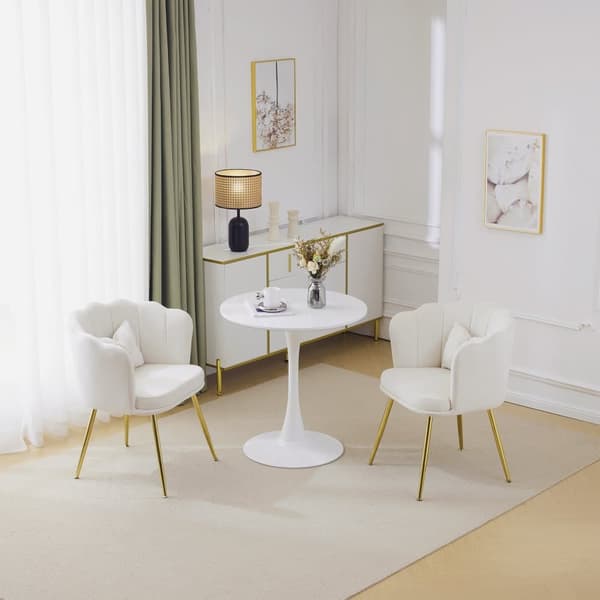 Sæt med 2 fløjlsstole - med kronbladsformet ryglæn - gyldne metalben - beige