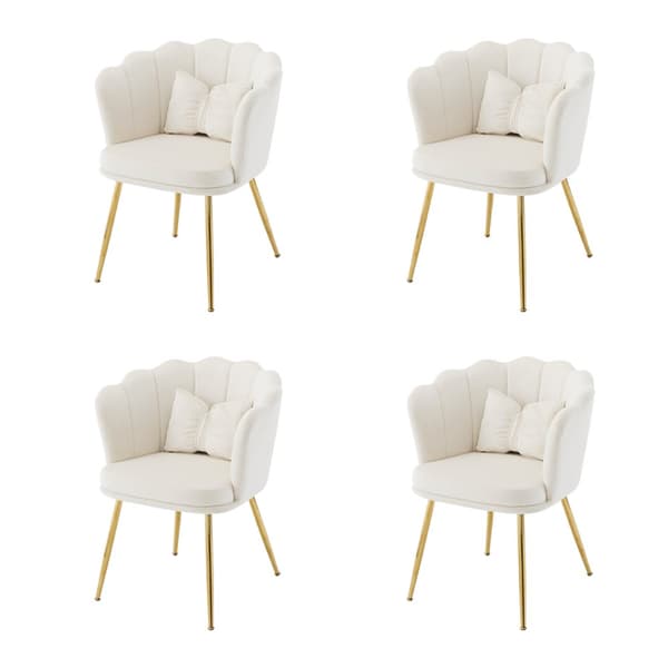 4 samettituolin sarja - terälehden muotoisella selkänojalla - kultaiset metallijalat - beige