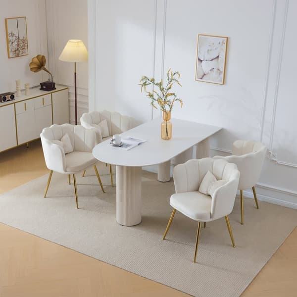 4 samettituolin sarja - terälehden muotoisella selkänojalla - kultaiset metallijalat - beige