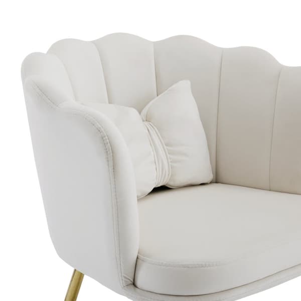 6 samettituolin sarja - terälehden muotoisella selkänojalla - kultaiset metallijalat - beige