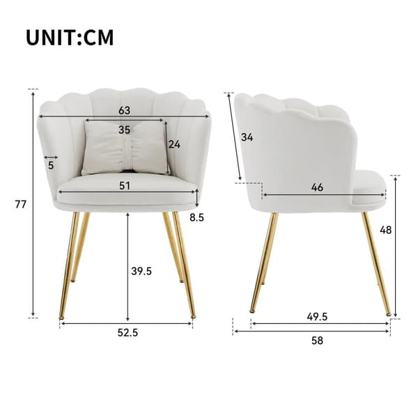 6 samettituolin sarja - terälehden muotoisella selkänojalla - kultaiset metallijalat - beige