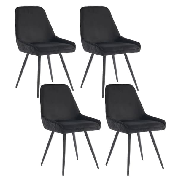 Sæt med 4 stole i blødt velour - med metalben - Sort