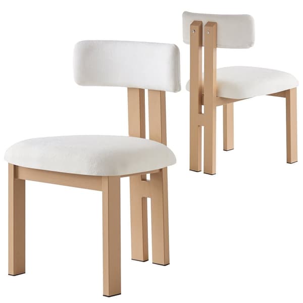 Set med 2 stolar - Sits- och ryggkuddar i ull - Metallfötter med träeffekt - Vit+naturell