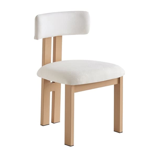 Set med 2 stolar - Sits- och ryggkuddar i ull - Metallfötter med träeffekt - Vit+naturell