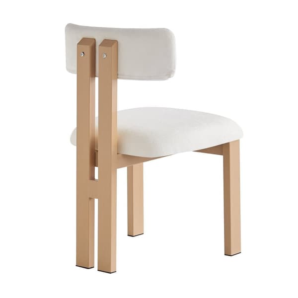 Set med 2 stolar - Sits- och ryggkuddar i ull - Metallfötter med träeffekt - Vit+naturell