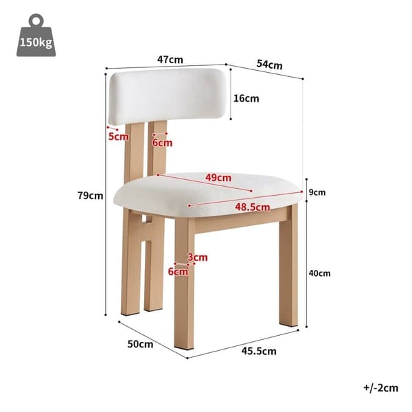 Set med 2 stolar - Sits- och ryggkuddar i ull - Metallfötter med träeffekt - Vit+naturell