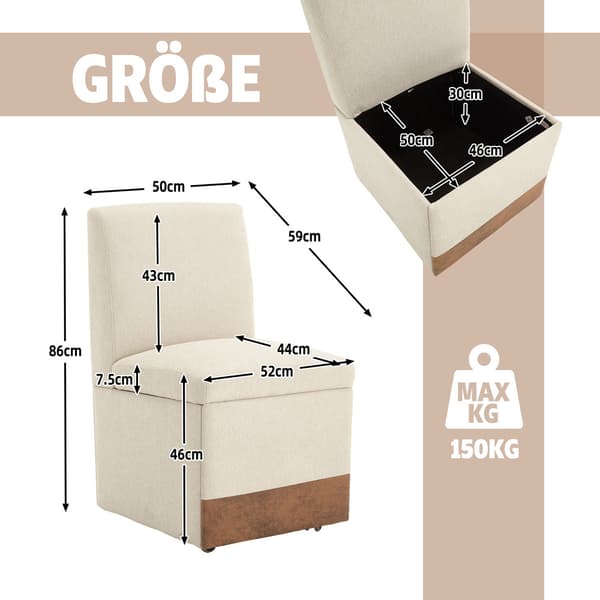 2-pack snurrbara matstolar i beige linne – Bekväma moderna köksstolar utan armstöd med hjul för vardagsrum och matsal