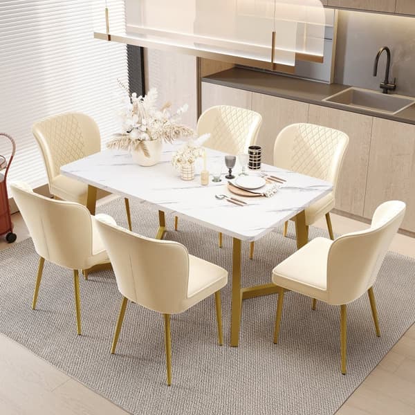6 pehmustetun samettituolin sarja - metallirakenne - beige