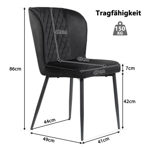 ruokapöydän tuoli (4 kpl), 4 kpl pehmustettu tuoli olohuoneen tuoli selkänojalla metallijalat sametti - musta