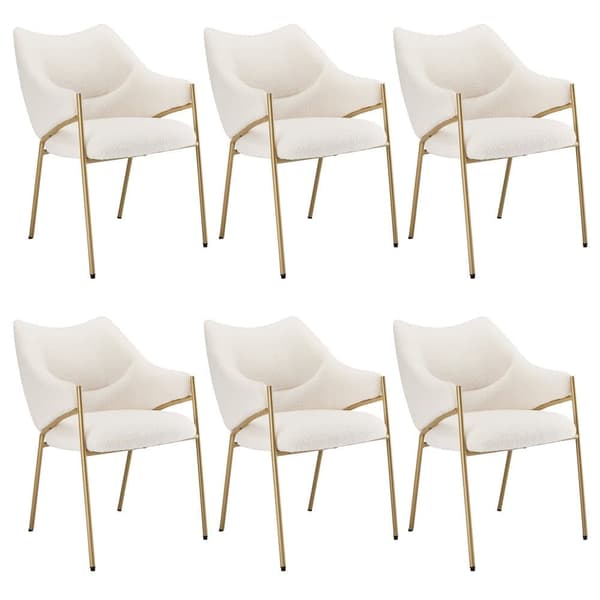 6 ruokapöydän tuolisarja käsinojilla - Sherpa-kangas - moderni tyyli - beige