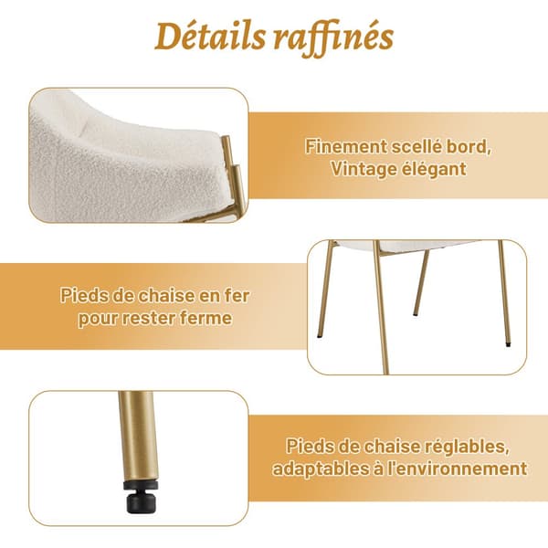 6 ruokapöydän tuolisarja käsinojilla - Sherpa-kangas - moderni tyyli - beige