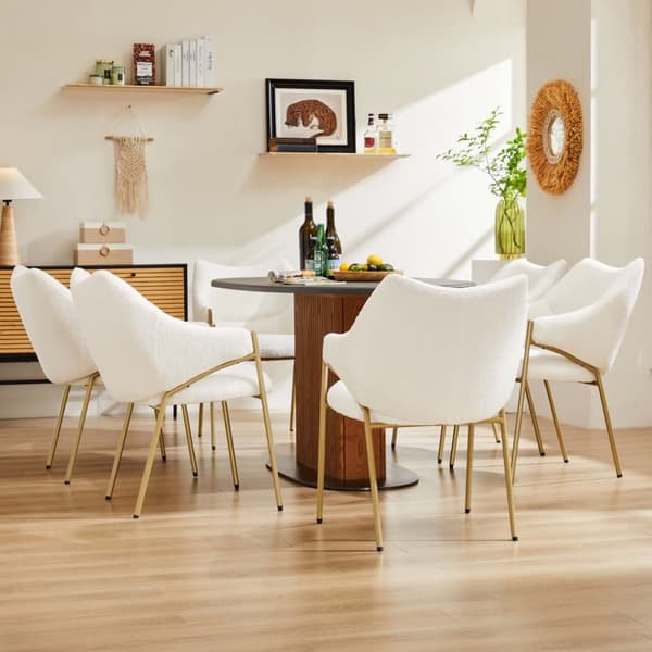 6 ruokapöydän tuolisarja käsinojilla - Sherpa-kangas - moderni tyyli - beige