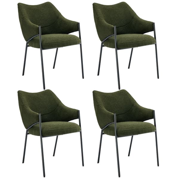 Sæt med 4 spisebordsstole med armlæn - Sherpa stof - moderne stil - grøn