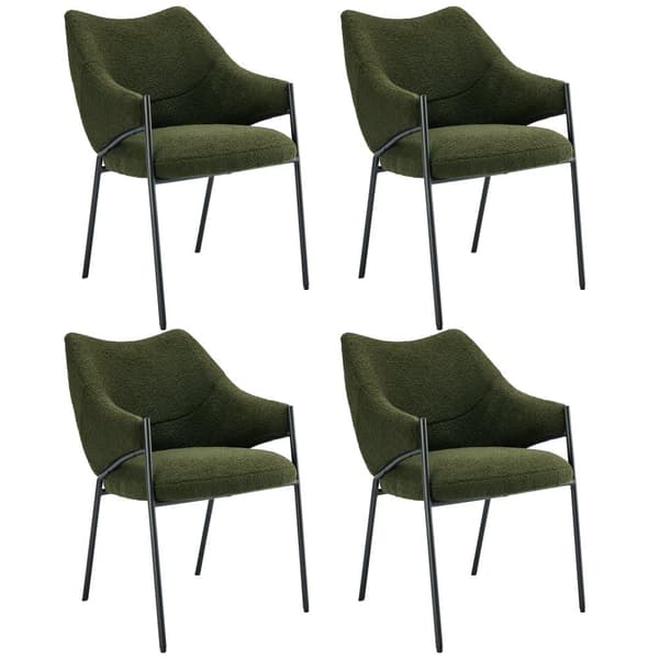 Sæt med 4 spisebordsstole med armlæn - Sherpa stof - moderne stil - grøn