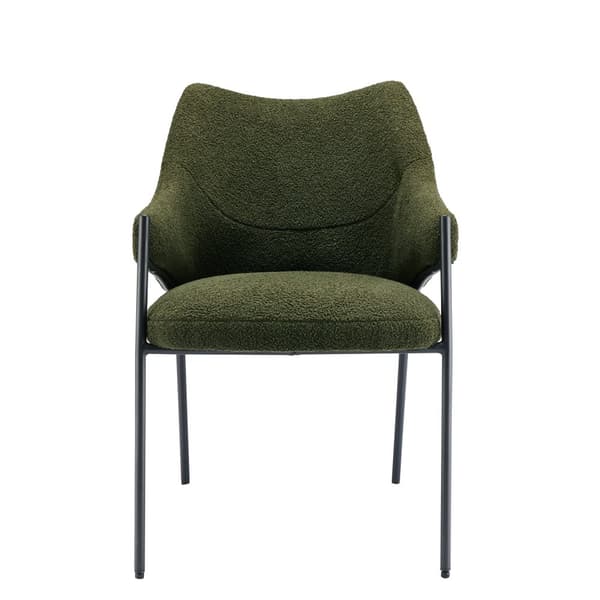 Sæt med 4 spisebordsstole med armlæn - Sherpa stof - moderne stil - grøn