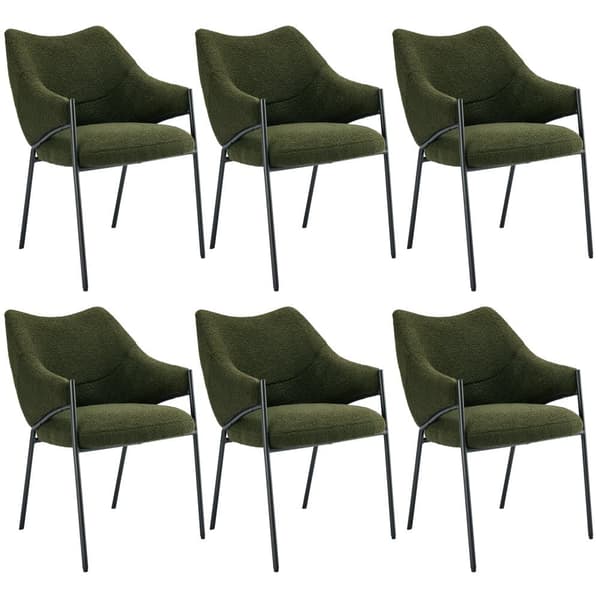 Sæt med 6 spisebordsstole med armlæn - Sherpa stof - moderne stil - grøn