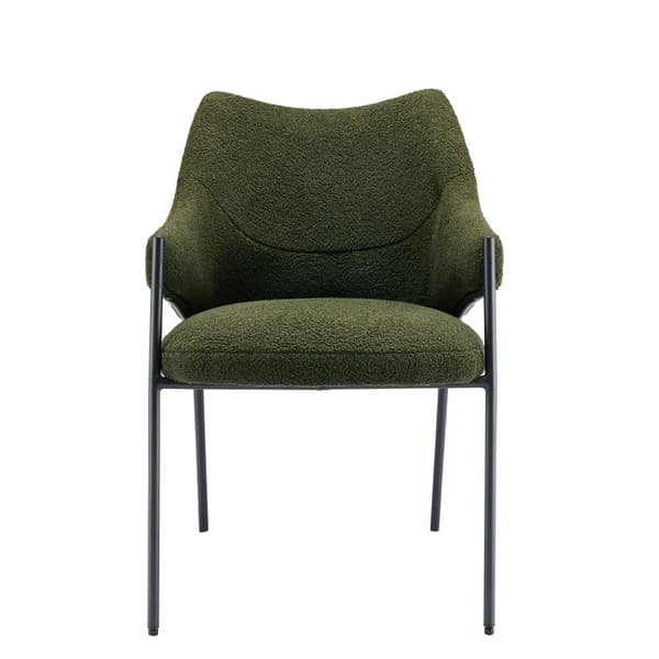 Sæt med 6 spisebordsstole med armlæn - Sherpa stof - moderne stil - grøn