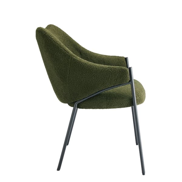 Sæt med 6 spisebordsstole med armlæn - Sherpa stof - moderne stil - grøn
