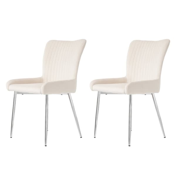 Set med 2 sammetstolar - med silverfärgade metallben - Beige