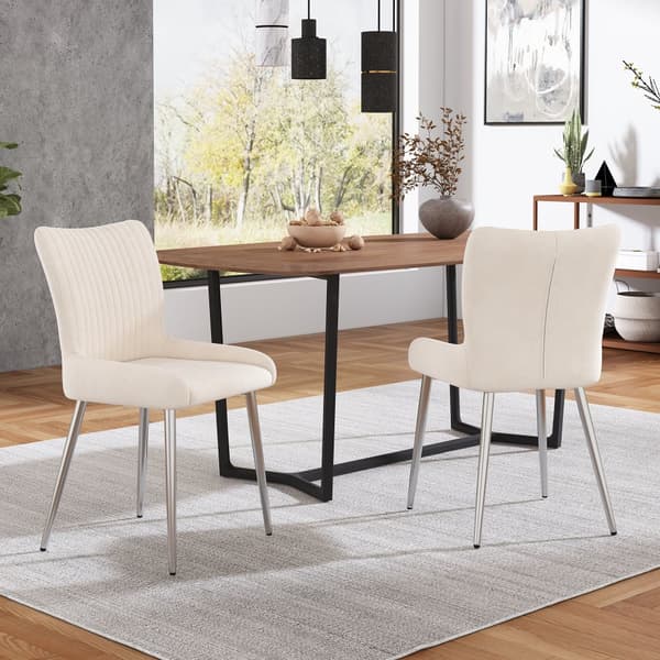 Set med 2 sammetstolar - med silverfärgade metallben - Beige