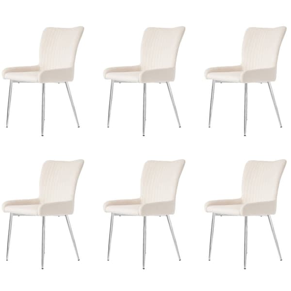 Sæt med 6 fløjlsstole - med sølvfarvede metalben - Beige