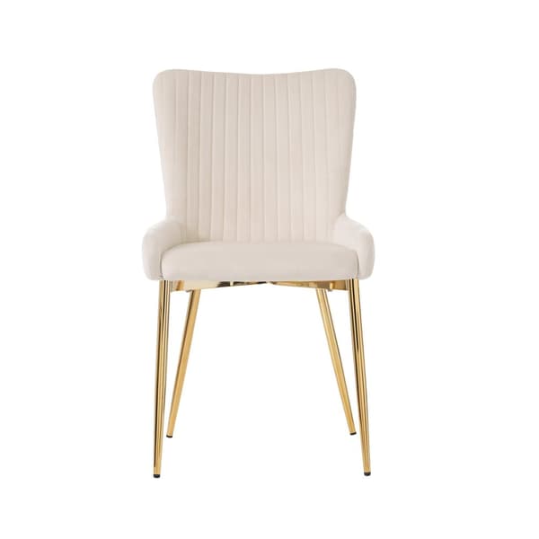 Sæt med 4 fløjlsstole - med gyldne metalben - Beige