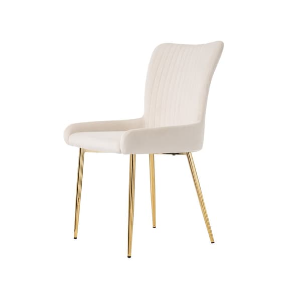 Sæt med 4 fløjlsstole - med gyldne metalben - Beige