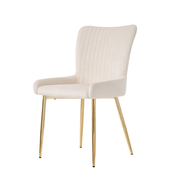 Sæt med 4 fløjlsstole - med gyldne metalben - Beige
