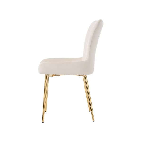 Sæt med 4 fløjlsstole - med gyldne metalben - Beige