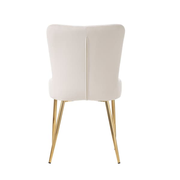 Sæt med 4 fløjlsstole - med gyldne metalben - Beige