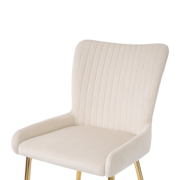 Sæt med 4 fløjlsstole - med gyldne metalben - Beige
