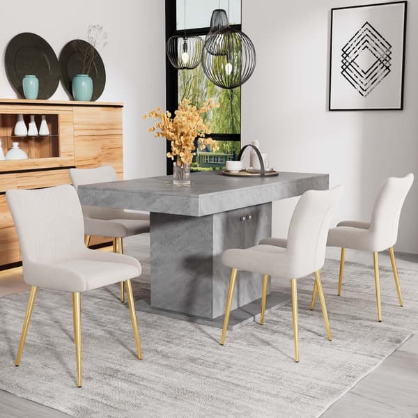 Sæt med 4 fløjlsstole - med gyldne metalben - Beige