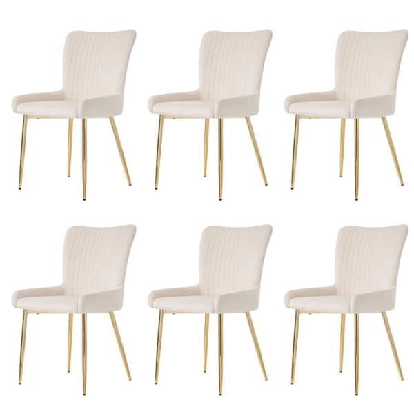 6 samettituolin sarja - kultaisilla metallijaloilla - beige