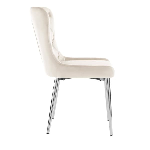 Sæt med 2 fløjlsstole med sølvfarvede jernben - Beige