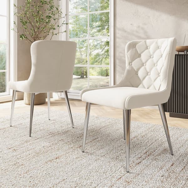 Sæt med 2 fløjlsstole med sølvfarvede jernben - Beige