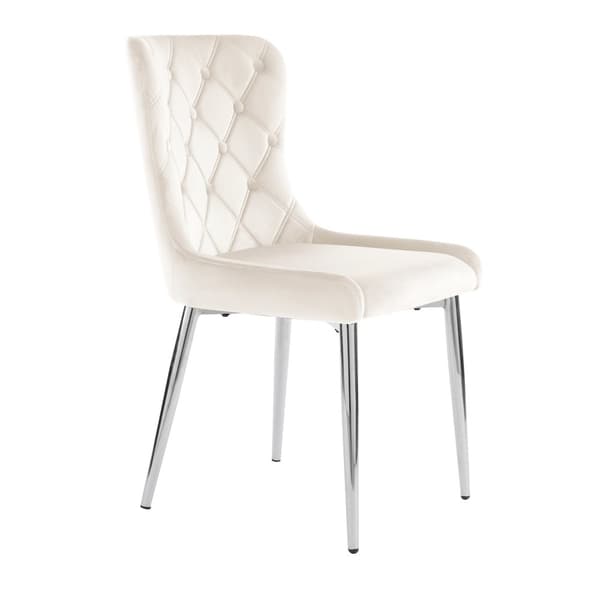 Sæt med 4 fløjlsstole med sølvfarvede jernben - Beige