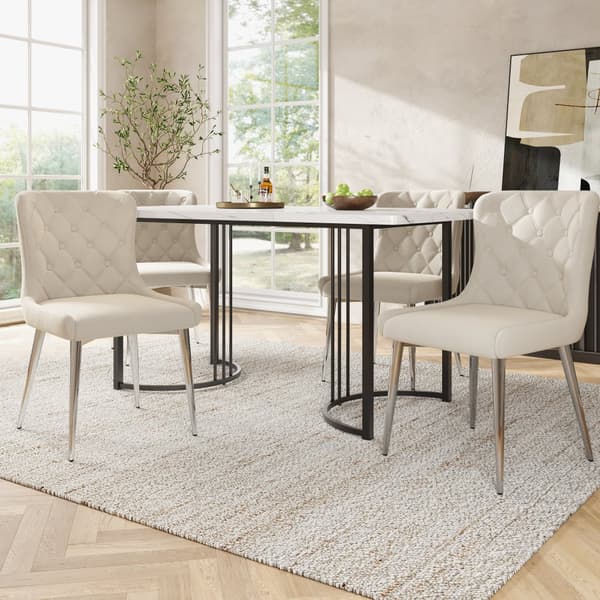 Sæt med 4 fløjlsstole med sølvfarvede jernben - Beige