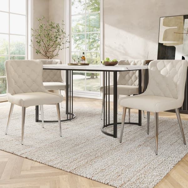 Sæt med 4 fløjlsstole med sølvfarvede jernben - Beige