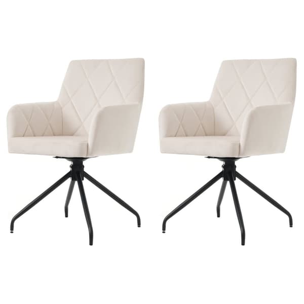 Sæt med 2 360° drejestole - Fløjlsstof - Ryglæn med diamantmønster - Beige