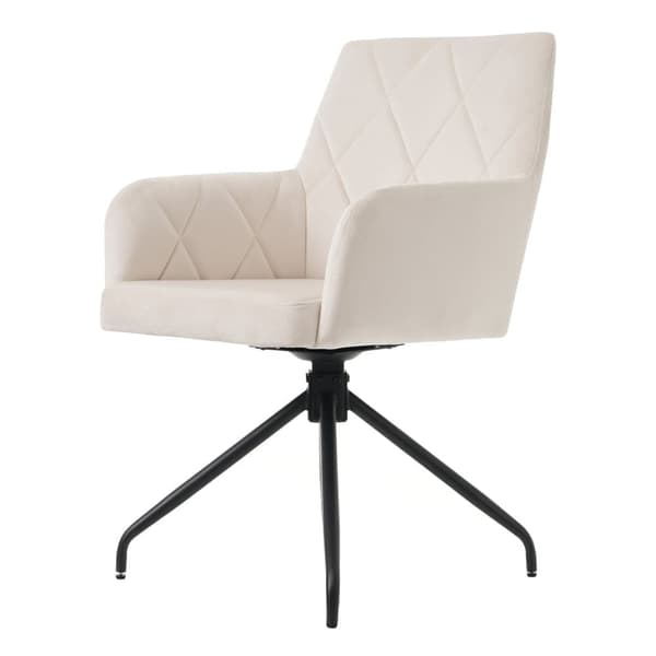 Sæt med 2 360° drejestole - Fløjlsstof - Ryglæn med diamantmønster - Beige