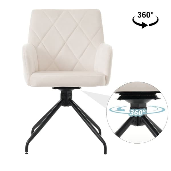 Sæt med 2 360° drejestole - Fløjlsstof - Ryglæn med diamantmønster - Beige