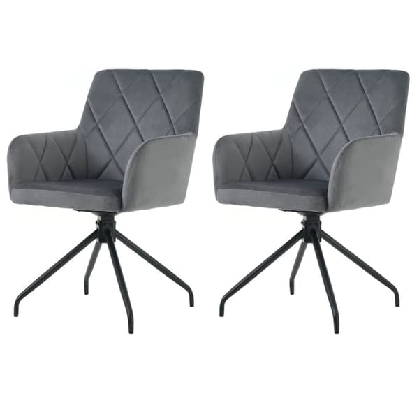 Set med 2 360° vridbara stolar - Sammetstyg - Ryggstöd med diamantmönster - Svart
