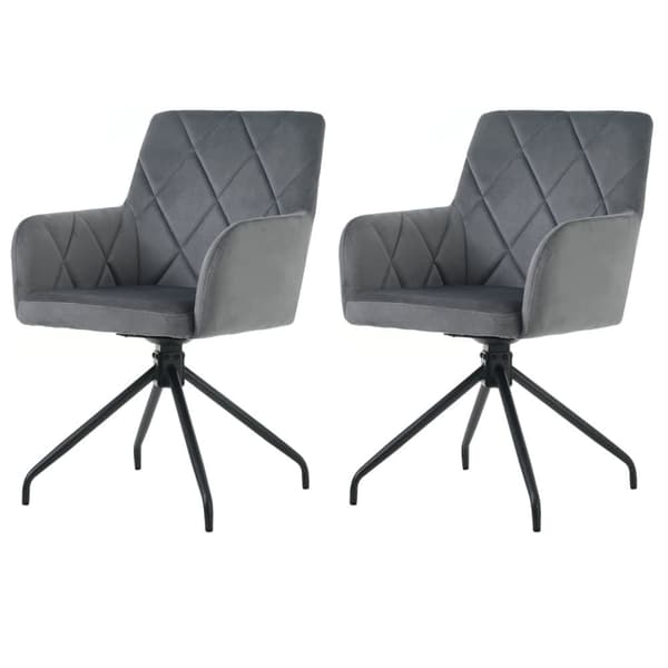 Set med 2 360° vridbara stolar - Sammetstyg - Ryggstöd med diamantmönster - Svart