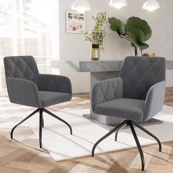 Set med 2 360° vridbara stolar - Sammetstyg - Ryggstöd med diamantmönster - Svart