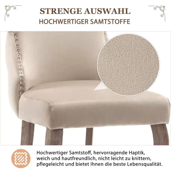 Sæt med 2 fløjlsgondolstole - Ben i massivt træ - Beige